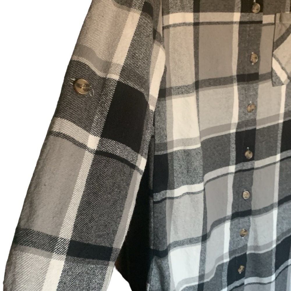 Plaid flannel dress with fringe frayed bottom black gray white size XS hayride - Picture 4 of 9